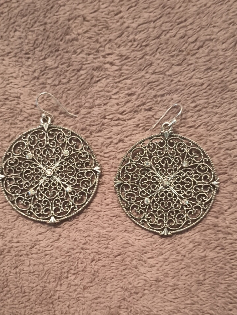 Elegant Silver Filigree Round Drop Earrings - Intricate Floral Design